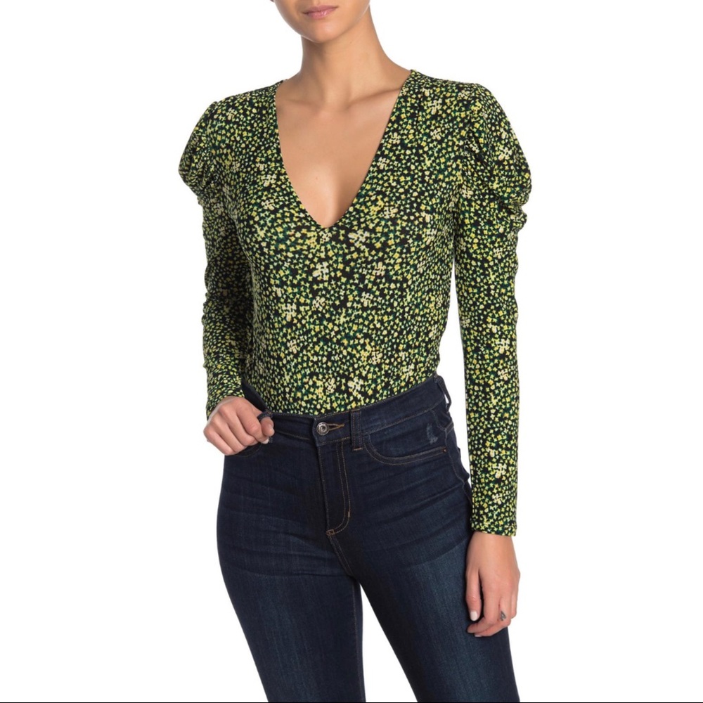Free Press Floral Yellow/Black Bodysuit